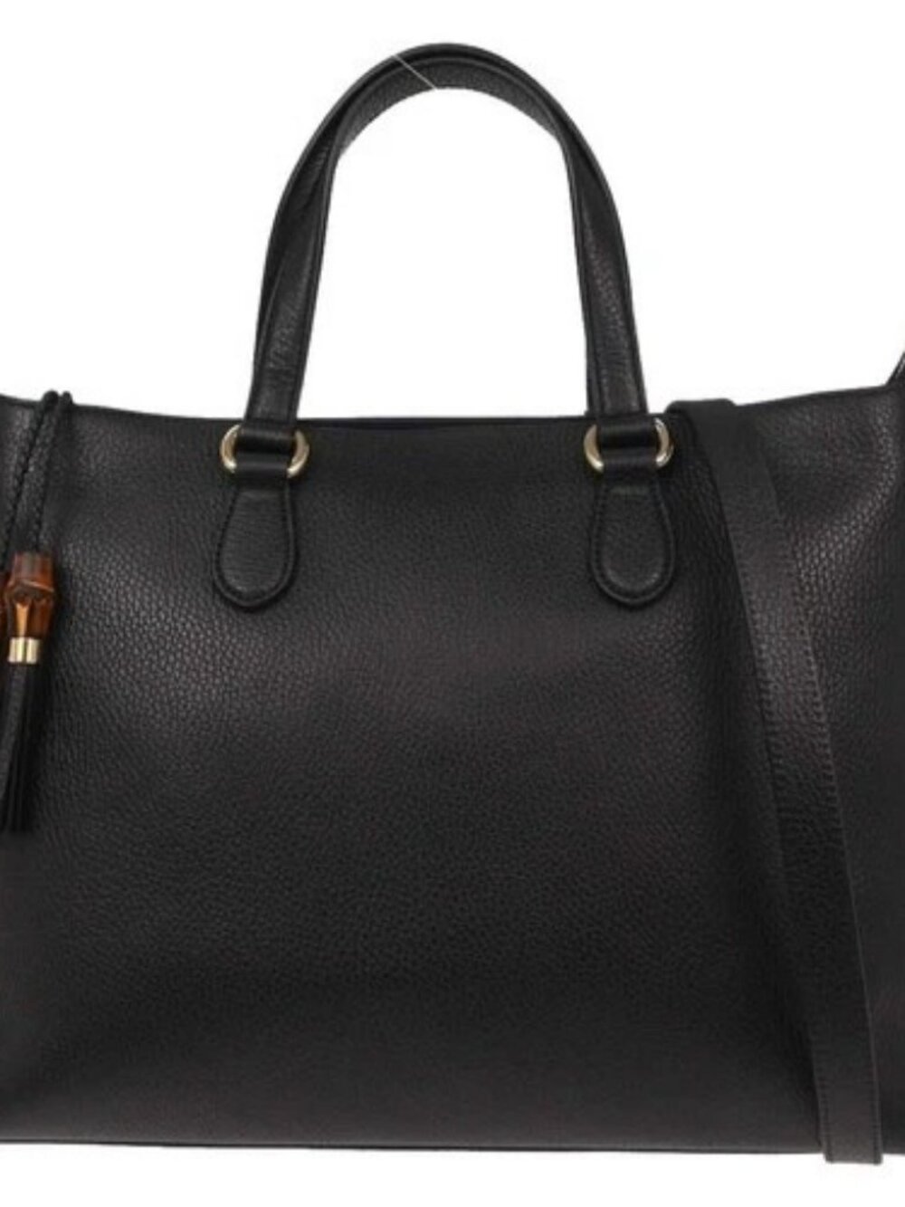 Gucci Black Leather Bamboo Tassel Tote 2way Handbag 449643 525040 196539